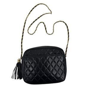 Vtg Jay‎ Herbert Quilted Leather Camera Crossbody Bag Handbag Gold Chain